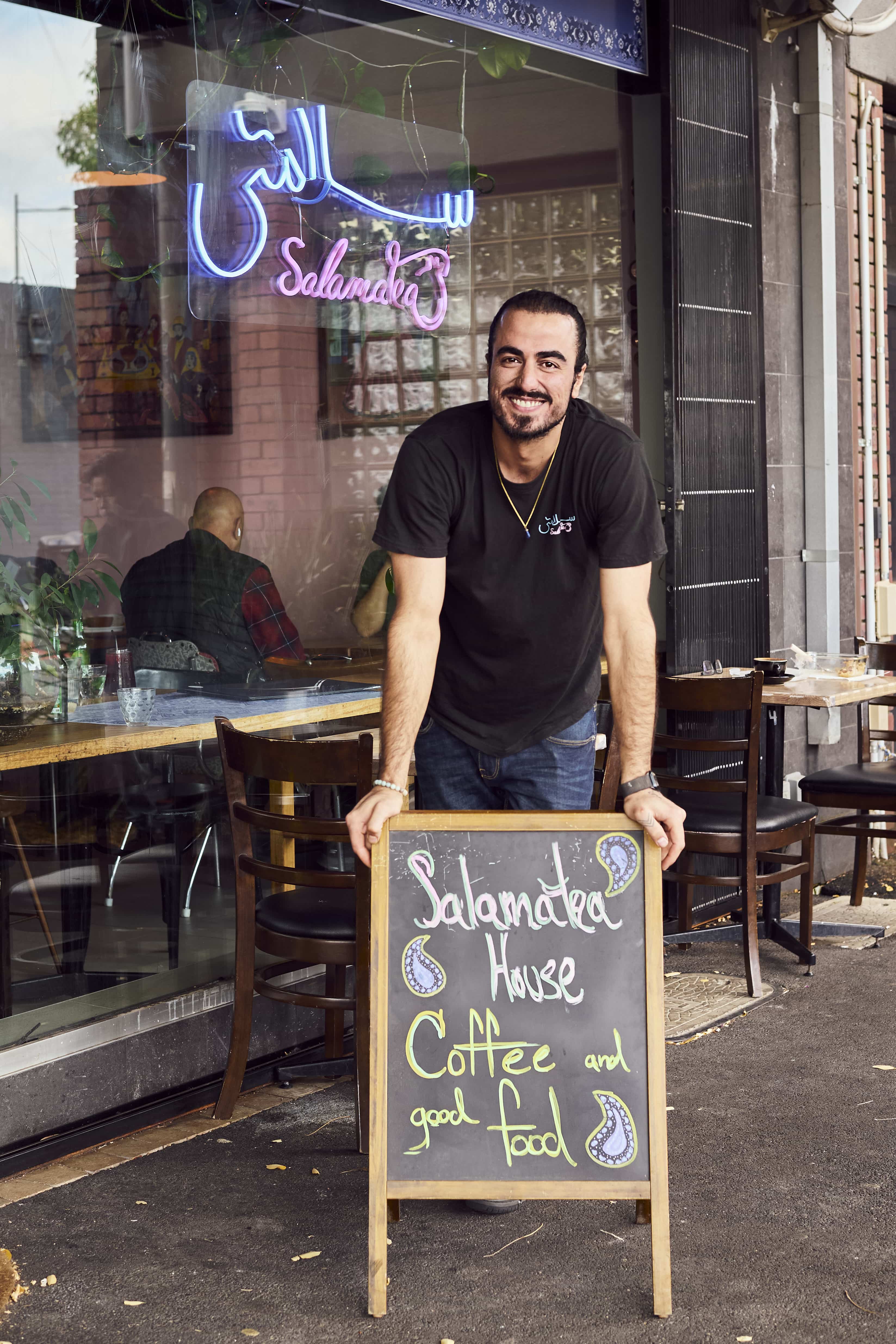 Australia. Hamed Allahyari outside his cafe SalamaTea in Melbourne